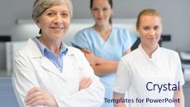  Presentation with dental surgery - Colorful PPT theme enhanced with three professional woman at dental backdrop and a sky blue colored foreground