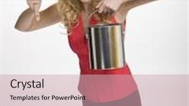  Presentation with quarter - Audience pleasing presentation theme consisting of three quarter view of pretty woman standing enthusiastically holding paintbrush and paint can on white background backdrop and a soft green colored foreground