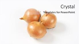  Presentation with three - Slide deck having three raw onions on white background and a pink colored foreground