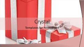  Presentation with gift ribbon - Cool new slides with three red gift boxes with silver ribbon on white background backdrop and a coral colored foreground