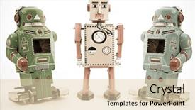  Presentation with medical davinci robot - Slides consisting of three retro robot toys background and a lemonade colored foreground