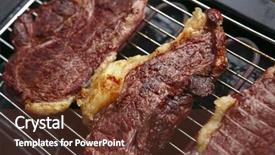  Presentation with roast beef - PPT theme with three roast beef steak on electrical brazier background and a tawny brown colored foreground
