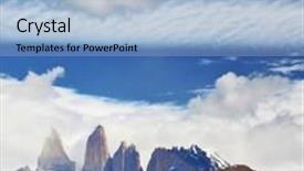  Presentation with harmony - Amazing presentation having three rocks torres are surrounded by picturesque clouds fabulous harmony of the national park torres del paine in chile backdrop and a light blue colored foreground