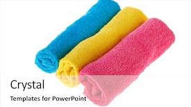  Presentation with pink blue - Colorful presentation design enhanced with three rolled towels in blue yellow and pink backdrop and a white colored foreground