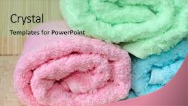  Presentation with pink green - Slide deck featuring three rolled towels pink blue and green background and a mint green colored foreground