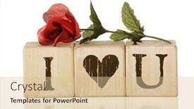  Presentation with rustic love - Slide set enhanced with three rustic alphabet blocks that spell out i love you in symbols topped with a red rose isolated on white background and a lemonade colored foreground