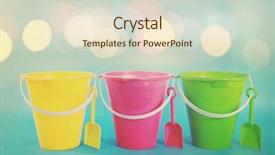  Presentation with beach toys on sand - Cool new slide deck with three sand pail beach toys backdrop and a lemonade colored foreground