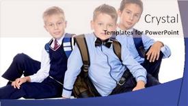  Presentation with educational - Audience pleasing slides consisting of three schoolboys posing together in school uniform educational concept isolated over white backdrop and a lemonade colored foreground