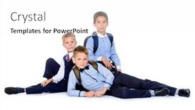  Presentation with educational - Slide deck consisting of three schoolboys posing together in school uniform educational concept isolated over white background and a white colored foreground