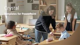  Presentation with school desk - PPT theme enhanced with three-secondary-school-learners-laughing background and a gray colored foreground