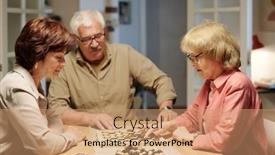  Presentation with senior living - Presentation theme with three-senior-friends-gathered background and a coral colored foreground