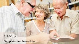  Presentation with seniors - PPT layouts with three-seniors-enjoy-learning-through background and a lemonade colored foreground