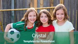  Presentation with football girls - Cool new presentation design with three sister girls friends soccer football winner players on the backyard backdrop and a ocean colored foreground