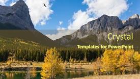  Presentation with mountain water - Audience pleasing presentation theme consisting of three-sisters-mountain-in-banff backdrop and a tawny brown colored foreground