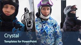  Presentation with three - Audience pleasing PPT theme consisting of three-skiers-in-helmets-ride backdrop and a ocean colored foreground