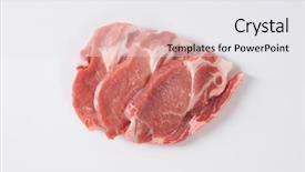  Presentation with raw meat - Slides consisting of three-slices-of-raw-pork background and a white colored foreground