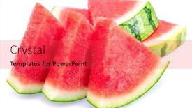  Presentation with three - Slide deck consisting of three-slices-of-watermelon-without background and a red colored foreground