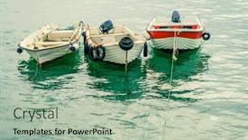  Presentation with naval - Presentation theme enhanced with three-small-boats-moored background and a mint green colored foreground