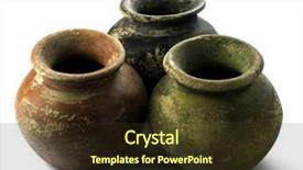  Presentation with mass - Audience pleasing presentation theme consisting of three small plant clay pots mass produced planters with rough red green black and yellow finish on white background backdrop and a tawny brown colored foreground