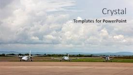  Presentation with airport runway - PPT theme featuring three-small-transport-planes-parked background and a sky blue colored foreground