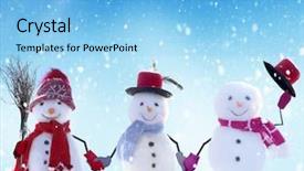  Presentation with snowmen - Amazing presentation theme having three snowmen standing in winter backdrop and a light blue colored foreground