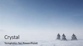  Presentation with winter - PPT theme consisting of three snowmobiles on a blowing background and a sky blue colored foreground