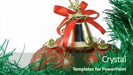  Presentation with spheres - Cool new presentation theme with three spheres and handbell in a tinsel on a white background backdrop and a ocean colored foreground