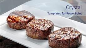  Presentation with steaks - Colorful presentation design enhanced with three-steaks-roasted backdrop and a sky blue colored foreground