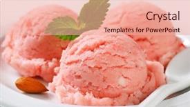  Presentation with ice cream strawberry - Colorful slide set enhanced with three strawberry ice cream scoop with almond and mint backdrop and a coral colored foreground