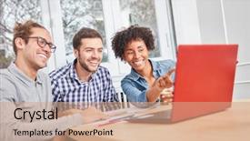  Presentation with social media - Presentation design with three students on the internet background and a  colored foreground