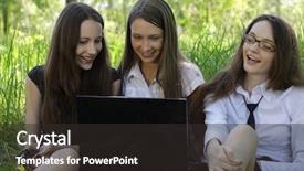  Presentation with students - Beautiful presentation featuring three students relax and laughing on the grass in the park backdrop and a dark gray colored foreground