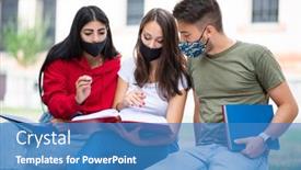  Presentation with masks - PPT layouts enhanced with three-students-studying-together-sitting background and a teal colored foreground