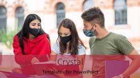  Presentation with masks - PPT layouts featuring three-students-studying-together-sitting background and a red colored foreground
