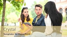  Presentation with students - Presentation theme with three-students-studying-together background and a blonde colored foreground