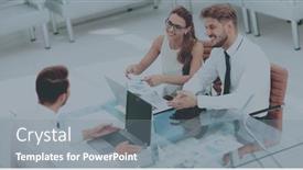  Presentation with successful person - Presentation having three successful business person working high view background and a gray colored foreground