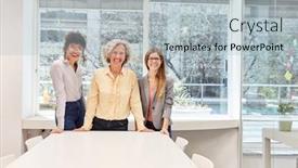  Presentation with business women - Beautiful slide set featuring three-successful-business-women backdrop and a light gray colored foreground