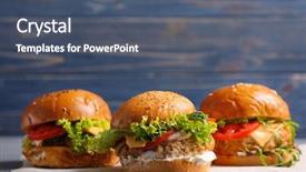  Presentation with burger - Colorful slide deck enhanced with three tasty turkey burger backdrop and a ocean colored foreground