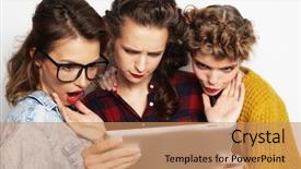  Presentation with teen girls - Theme enhanced with three teen girls friends taking selfie with digital tablet background and a coral colored foreground