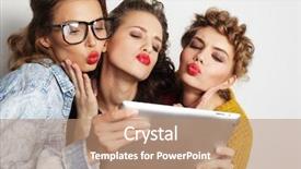  Presentation with teen girls - Slides consisting of three teen girls friends taking selfie with digital tablet background and a coral colored foreground