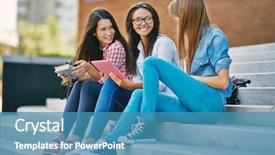  Presentation with girls scouts - Colorful slides enhanced with three teenage girls communicating outdoors backdrop and a teal colored foreground