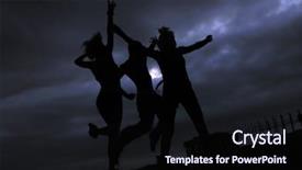  Presentation with teens - PPT layouts with three teens jumping in air representing disco and party joy and fun concept background and a wine colored foreground