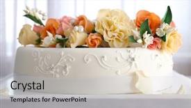 Presentation with elegant flowers - Slide set consisting of three tier - elegant wedding cake decorated background and a light gray colored foreground