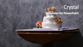  Presentation with cake - Colorful presentation enhanced with three tier - wedding cake decorated with flowers backdrop and a  colored foreground