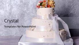  Presentation with wedding - Slide deck having three tier - wedding cake decorated with flowers background and a  colored foreground