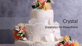  Presentation with white wedding - PPT layouts enhanced with three tier - white wedding cake decorated background and a  colored foreground