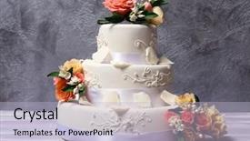  Presentation with wedding white - Amazing PPT layouts having three tier - white wedding cake decorated backdrop and a  colored foreground