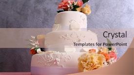  Presentation with pink wedding - Theme enhanced with three tier - white wedding cake decorated background and a soft green colored foreground