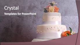  Presentation with slice of decorated cake - Amazing slide set having three tier - white wedding cake decorated backdrop and a  colored foreground