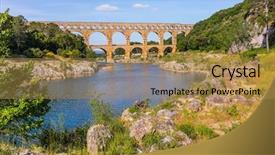  Presentation with aqueduct - Audience pleasing slide deck consisting of three-tiered aqueduct pont du backdrop and a  colored foreground