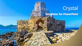  Presentation with ancient greek - Amazing slide set having three-tiered-watchtower-is-built backdrop and a cobalt blue colored foreground